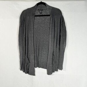 Eileen Fisher Ribbed Knit Open Front Cardigan Sweater Women M Grey Italian Yarn